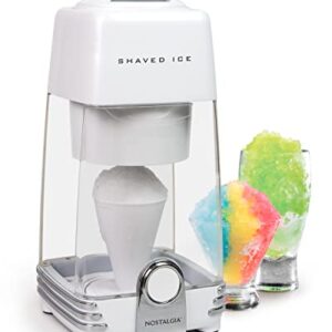 Nostalgia Retro Electric Table-Top Snow Cone Maker, Vintage Shaved Ice Machine Includes 1 Reusable Plastic Cup and Ice Mold, White
