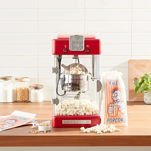 Great Northern Popcorn Company Pop Pup Countertop Popcorn Machine – Tabletop Popper Makes 1 Gallon – 2.5-Ounce Kettle, Catch Tray Warming Light & Scoop, Red (6074)