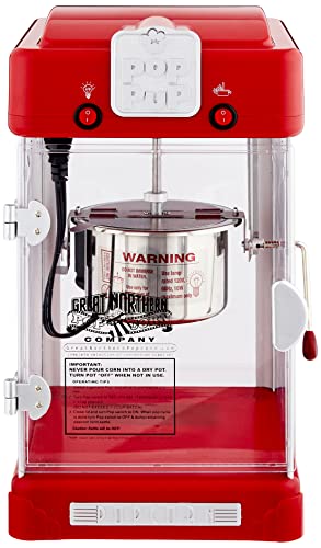 Great Northern Popcorn Company Pop Pup Countertop Popcorn Machine – Tabletop Popper Makes 1 Gallon – 2.5-Ounce Kettle, Catch Tray Warming Light & Scoop, Red (6074)