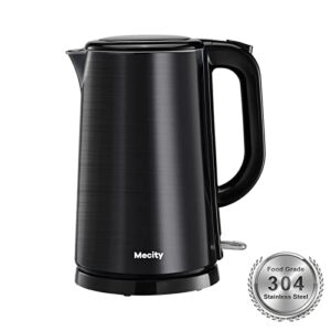 mecity 1.7l electric kettle 100% stainless steel interior fast heating water kettle double wall kettle water boiler, cool touch auto shut off, 57 ounce, 120v, 1500w