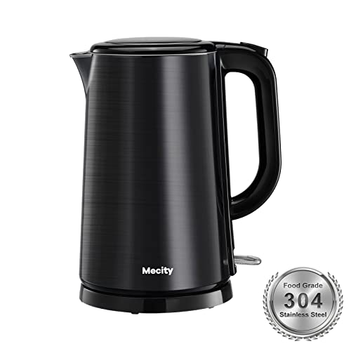 Mecity 1.7L Electric Kettle 100% Stainless Steel Interior Fast Heating Water Kettle Double Wall Kettle Water Boiler, Cool Touch Auto Shut Off, 57 Ounce, 120V, 1500W