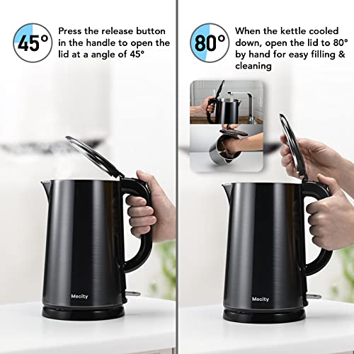 Mecity 1.7L Electric Kettle 100% Stainless Steel Interior Fast Heating Water Kettle Double Wall Kettle Water Boiler, Cool Touch Auto Shut Off, 57 Ounce, 120V, 1500W