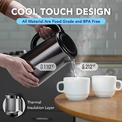 Mecity 1.7L Electric Kettle 100% Stainless Steel Interior Fast Heating Water Kettle Double Wall Kettle Water Boiler, Cool Touch Auto Shut Off, 57 Ounce, 120V, 1500W