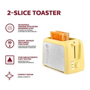 Holstein Housewares - 2-Slice Toaster with 7 Browning Control Settings, Yellow/Stainless Steel - Great to Toast Bread, Bagels and Waffles