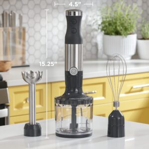 GE Immersion Blender | Handheld Blender for Shakes, Smoothies, Baby Food & More | Includes Whisk & Blending Jar | 2-Speed | Interchangeable Attachment for Easy Clean | 500 Watts | Stainless Steel