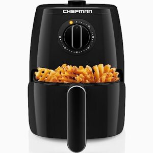 chefman turbofry 2-quart air fryer, dishwasher safe basket & tray, use little to no oil for healthy food, 60 minute timer, fry healthier meals fast, heat and power indicator light, temp control, black