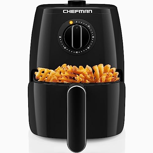 Chefman TurboFry 2-Quart Air Fryer, Dishwasher Safe Basket & Tray, Use Little to No Oil For Healthy Food, 60 Minute Timer, Fry Healthier Meals Fast, Heat And Power Indicator Light, Temp Control, Black