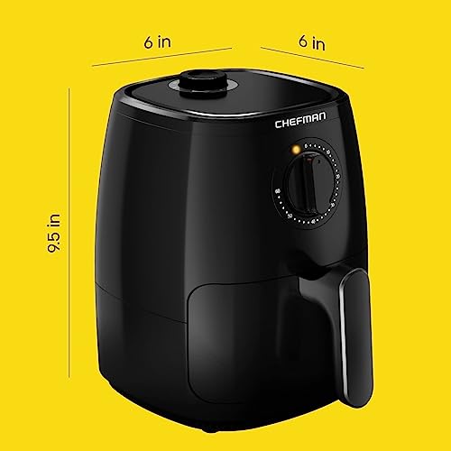 Chefman TurboFry 2-Quart Air Fryer, Dishwasher Safe Basket & Tray, Use Little to No Oil For Healthy Food, 60 Minute Timer, Fry Healthier Meals Fast, Heat And Power Indicator Light, Temp Control, Black