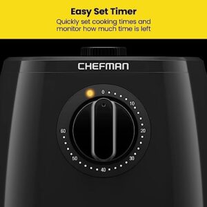 Chefman TurboFry 2-Quart Air Fryer, Dishwasher Safe Basket & Tray, Use Little to No Oil For Healthy Food, 60 Minute Timer, Fry Healthier Meals Fast, Heat And Power Indicator Light, Temp Control, Black