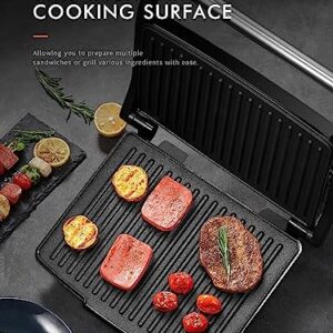 Yabano Panini Press Grill, Gourmet Sandwich Maker, Electric Indoor Grill with Non-Stick Cooking Plate and Removable Drip Tray, Easy to Clean, Stainless Steel