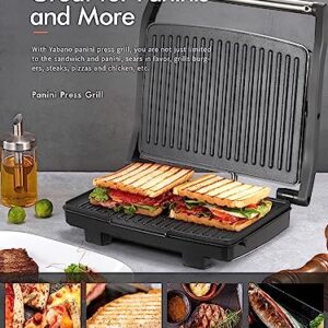 Yabano Panini Press Grill, Gourmet Sandwich Maker, Electric Indoor Grill with Non-Stick Cooking Plate and Removable Drip Tray, Easy to Clean, Stainless Steel