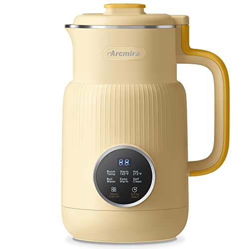 Arcmira Automatic Nut Milk Maker, 20 oz Homemade Almond, Oat, Soy, Plant-Based Milk and Dairy Free Beverages, Almond Milk Maker with Delay Start/Keep Warm/Boil Water, Soy Milk Maker with Nut Milk Bag,Yellow