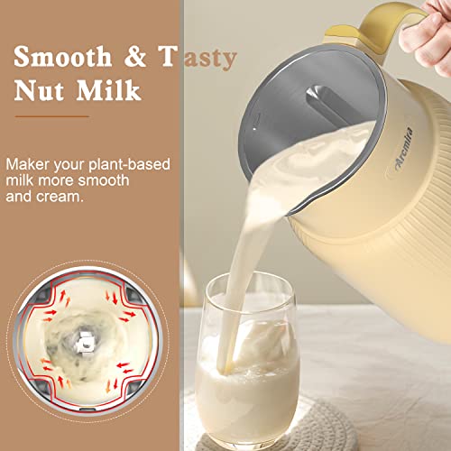 Arcmira Automatic Nut Milk Maker, 20 oz Homemade Almond, Oat, Soy, Plant-Based Milk and Dairy Free Beverages, Almond Milk Maker with Delay Start/Keep Warm/Boil Water, Soy Milk Maker with Nut Milk Bag,Yellow