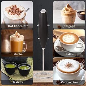 Karangrad Handheld Milk Frother With Stand,Uses Batteries, Mini Electric Frother For Coffee,Latte,Cappuccino,Hot Chocolate,Matcha,Durable Drink Mixer With Stainless Steel Whisk (Black)