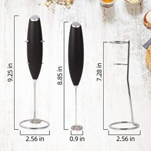 Karangrad Handheld Milk Frother With Stand,Uses Batteries, Mini Electric Frother For Coffee,Latte,Cappuccino,Hot Chocolate,Matcha,Durable Drink Mixer With Stainless Steel Whisk (Black)