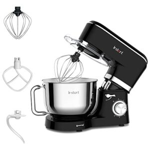 instant stand mixer, 400w 6-speed lightweight electric mixer, 6.3-qt stainless steel bowl with handle, from the makers of instant pot, includes whisk, dough hook, mixing paddle, and splash guard