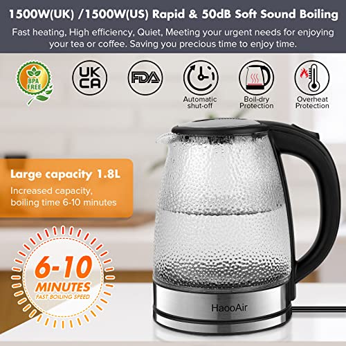 Haooair Electric Kettle, Speed-Boil Kettle with LED Indicator, 1.8L 1500W Wide Opening Hot Water Kettle, Auto Shut-Off & Boil-Dry Protection, Matte Black