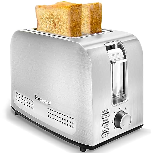 Runnatal 2 Slice Slot Toaster, Stainless Steel, Extra-Wide Slot Toaster with 7 Shade Settings, Silver Metallic