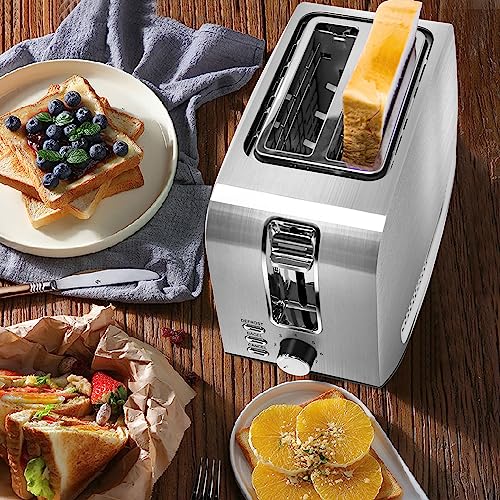 Runnatal 2 Slice Slot Toaster, Stainless Steel, Extra-Wide Slot Toaster with 7 Shade Settings, Silver Metallic