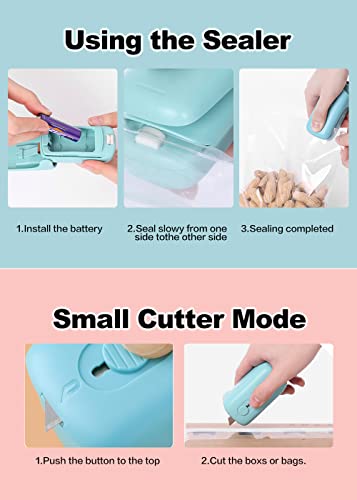 NOBVEQ Mini Bag Sealer, Handheld Heat Vacuum Sealer, Cutter with Lanyard and 2 in 1 Heat Sealer, Portable Bag Resealer Machine for Plastic Bags Food Storage Snacks Freshness - LakeBlue