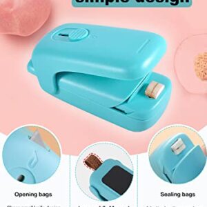 NOBVEQ Mini Bag Sealer, Handheld Heat Vacuum Sealer, Cutter with Lanyard and 2 in 1 Heat Sealer, Portable Bag Resealer Machine for Plastic Bags Food Storage Snacks Freshness - LakeBlue