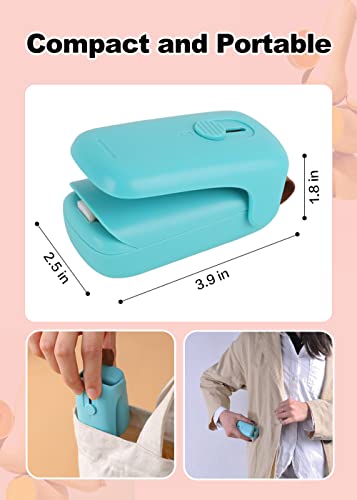 NOBVEQ Mini Bag Sealer, Handheld Heat Vacuum Sealer, Cutter with Lanyard and 2 in 1 Heat Sealer, Portable Bag Resealer Machine for Plastic Bags Food Storage Snacks Freshness - LakeBlue