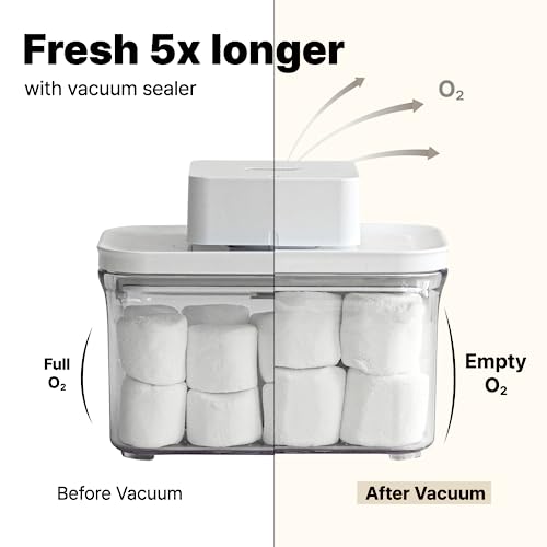 VAKUEN Premium Airtight Food Storage Containers & Vacuum Sealer Machine Starter Set, 4-piece Container with Sealer, BPA Free, 100% Leak Proof,Keep food fresh up to 5 times longer than non-vacuum storage.