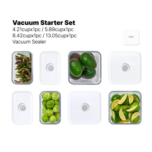 VAKUEN Premium Airtight Food Storage Containers & Vacuum Sealer Machine Starter Set, 4-piece Container with Sealer, BPA Free, 100% Leak Proof,Keep food fresh up to 5 times longer than non-vacuum storage.