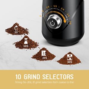 TWOMEOW Adjustable Electric Coffee Grinder with 10 Grind Settings, Spice Grinder and Coffee Bean Grinder with 1 Removable Stainless Steel Bowl, for Cold Brew Maker and Espresso Grinder, Black