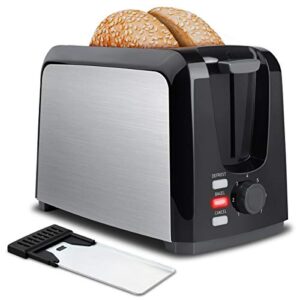 Toaster 2 Slice Toasters Best Rated Prime Toaster Compact Brushed Stainless Steel Toaster Black Small Toaster For Breakfast Bread Bagel Defrost Cancel Button Removable Crumb Tray Quickly Toast