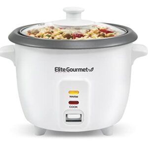 Elite Gourmet ERC-006NST# Electric Rice Cooker with Non Stick Inner Pot Makes Soups, Stews, Grains, Cereals, Keep Warm Feature, 6 Cups, White