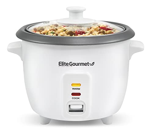 Elite Gourmet ERC-006NST# Electric Rice Cooker with Non Stick Inner Pot Makes Soups, Stews, Grains, Cereals, Keep Warm Feature, 6 Cups, White