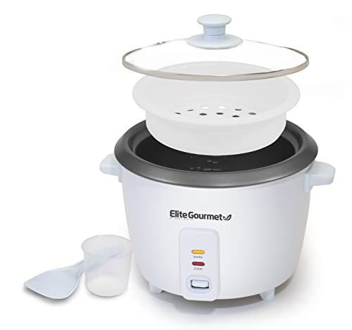 Elite Gourmet ERC-006NST# Electric Rice Cooker with Non Stick Inner Pot Makes Soups, Stews, Grains, Cereals, Keep Warm Feature, 6 Cups, White