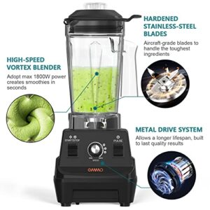 OMMO Blender 1800PW, Professional High Speed Countertop Blender with Durable Stainless Steel Blades, 60oz BPA Free Blender for Shakes and Smoothies, Nuts, Ice and Fruits, Dishwasher Safe (Black)