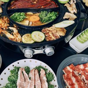 Food Party DUO Electric Smokeless Grill and Hot Pot, With Separable Cooking Plate, Deluxe Combo of 1 Recipe Book, 1 Tong, 1 Oil Brush, 1 Pack of Parchment Paper, for Hotpot KBBQ, Barbecue & Grill