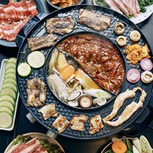 Food Party DUO Electric Smokeless Grill and Hot Pot, With Separable Cooking Plate, Deluxe Combo of 1 Recipe Book, 1 Tong, 1 Oil Brush, 1 Pack of Parchment Paper, for Hotpot KBBQ, Barbecue & Grill