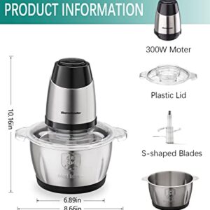 Meat Grinder Electric Food Chopper Processor by Homeleader 8 Cup Chicken Grinder Chopper with Stainless Steel Bowl for Lean Ground Meat Vegetables Fruits Nuts Ice Fast and Slow 2 Speeds 4 Sharp Blades Pure Copper Motor