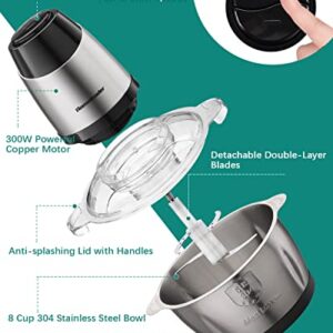 Meat Grinder Electric Food Chopper Processor by Homeleader 8 Cup Chicken Grinder Chopper with Stainless Steel Bowl for Lean Ground Meat Vegetables Fruits Nuts Ice Fast and Slow 2 Speeds 4 Sharp Blades Pure Copper Motor