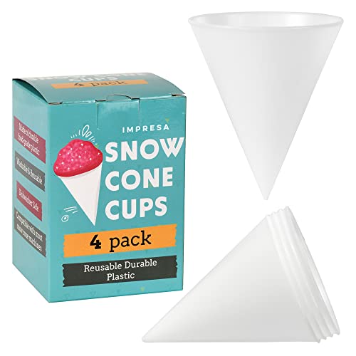 [4 Pack] Plastic Reusable Snow Cone Cups for Your Snow Cone Maker - No Leak, Durable Shaved Ice Cone Cups - Snow Cone Cup for Slushies, Shaved Ice Syrup or Juice - Family Pack Snow Cone Cups 6 oz