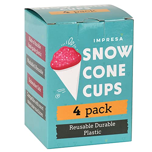 [4 Pack] Plastic Reusable Snow Cone Cups for Your Snow Cone Maker - No Leak, Durable Shaved Ice Cone Cups - Snow Cone Cup for Slushies, Shaved Ice Syrup or Juice - Family Pack Snow Cone Cups 6 oz