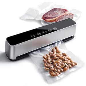 fully automatic vacuum sealer machine, hands-free operation, 5 functions, suitable for vacuum sealing dry and wet foods, led indicator, compact design, includes 15 vacuum bags