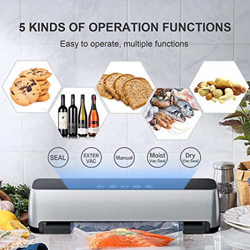 Fully Automatic Vacuum Sealer Machine, Hands-Free Operation, 5 Functions, Suitable for Vacuum Sealing Dry and Wet Foods, LED Indicator, Compact Design, Includes 15 Vacuum Bags