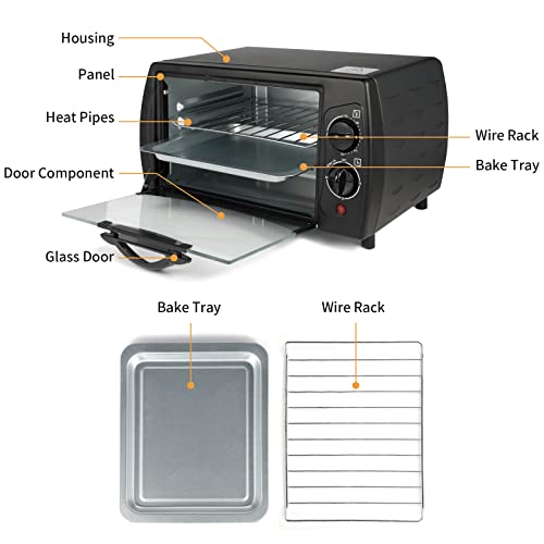 Simple Deluxe Countertop Toaster, Oven & Pizza Maker, Toaster Oven, Exquisite 4-Slice Capacity, 9 L, Black/Matte Stainless (HIOVEN9L15X11B)