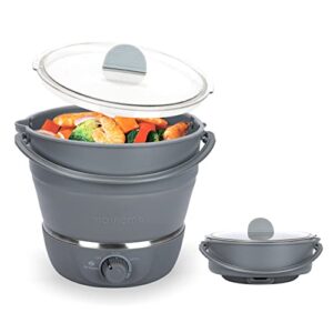 drizzle foldable electrical cooker travel pot - dual voltage 100v-240v hot pot cooking - food grade silicone cookerware boiling water steamer - camping office hotel noodle porridge soup