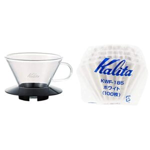 kalita wave pour over coffee dripper, size 185​, makes 16-26oz, single cup maker & wave paper coffee filters i larger size 185 i 100 count i specially pour over dripper i made in japan, large, white