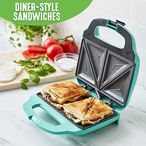 GreenLife Pro Electric Panini Press Grill and Sandwich Maker, Healthy Ceramic Nonstick Plates, Easy Indicator Light, PFAS-Free, Turquoise