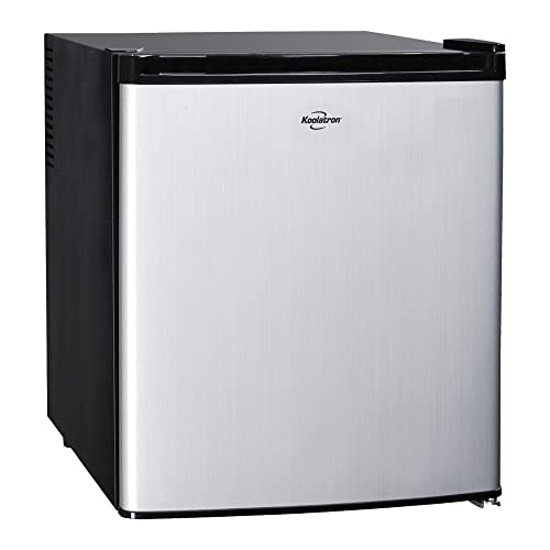 Koolatron Stainless Steel Compact Fridge with Freezer, 1.6 Cubic Feet (44 L) Capacity, Silver and Black, for Snacks, Frozen Meals, Beverages, Juice, Beer, Den, Dorm, Office, Games Room, or RV