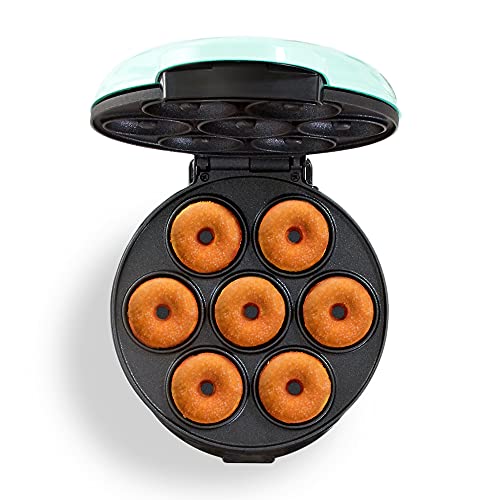 Dash DMSW002AQ Mini Maker, 2-Pack Griddle + Waffle Iron, 2 pack, Aqua & Mini Donut Maker Machine for Kid-Friendly Breakfast, Snacks, Desserts & More with Non-stick Surface, Makes 7 Doughnuts - Aqua