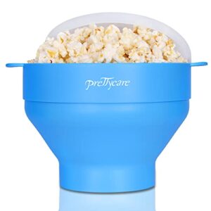 prettycare microwave popcorn popper, silicone popcorn popper bowl, collapsible popcorn maker, bpa free and dishwasher safe popcorn machine (light blue)