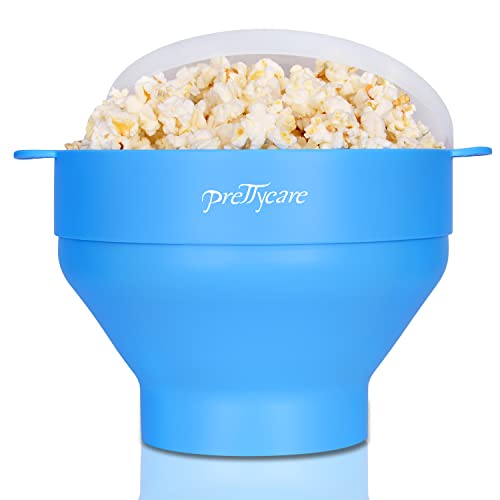 PrettyCare Microwave Popcorn Popper, Silicone Popcorn Popper Bowl, Collapsible Popcorn Maker, BPA Free and Dishwasher Safe Popcorn Machine (Light blue)